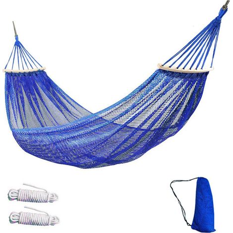 Filiyano-Hamac d'extérieur en nylon doux et respirant, anti-roulis - Poids maximal supporté : 136 kg (bleu) (1/5)