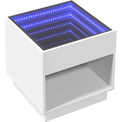 Comodino con vano a giorno specchio LED 50 x 50 x 50 cm multistrato bianco e vetro DEC033128