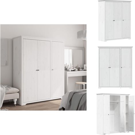 Kleiderschrank BODO Weiß 146x53,5x173 cm Massivholz Kiefer - Schlafzimmermöbel - Kleiderschrank - Garderobe - Französischer Stil - Massivholzmöbel (1/5)