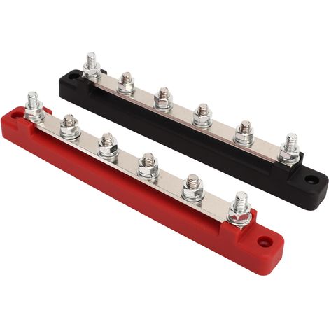Deux barres omnibus de batterie, noir/rouge, CC 12V à 48V, 150A, bornes M6, 6 goujons, adaptées aux systèmes d'alimentation des camping-cars, des automobiles, des bateaux et des yachts. (1/5)