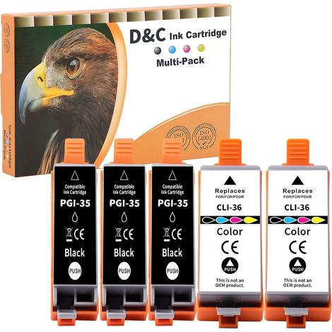 PGI-35 CLI-36 Cartouches d'encre pour Canon PGI-35 CLI-36 Multipack Compatibles avec Pixma IP100 IP100V IP100WB IP110 IP110WB TR150 TR150WB TR160 MINI260 (3 Noires, 2 Couleur) (1/5)