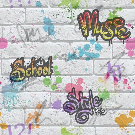 Graffiti Brick Effect Wallpaper Mulitcoloured Kids Holden (1/3)