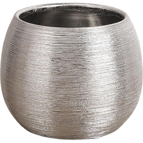 Vase argenté en céramique Pot de Fleurs d'intérieur Moderne à glaçure métallique Petit Vase décoratif en céramique pour Salon Chambre Bureau Argent (1/5)