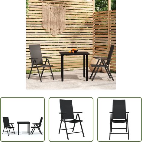 Table de jardin - Ensemble à manger de jardin 3 pcs Noir (1/5)