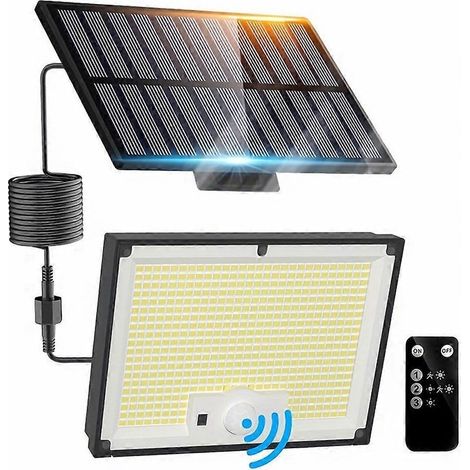 Projecteur solaire extérieur à LED : blanc brillant, étanche, avec détecteur de mouvement et télécommande, 3 modes d'éclairage (2 en 1). (1/5)