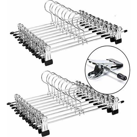 Cintres de Pantalon en métal,Cintre Pince,Pantalon cintres,Porte-Pantalon avec Clips Chromé réglables,Cintres en Métal,Cintres Porte Jupes Anti-Rides ,cintres Gain de Place,Paquet de 20 (1/4)