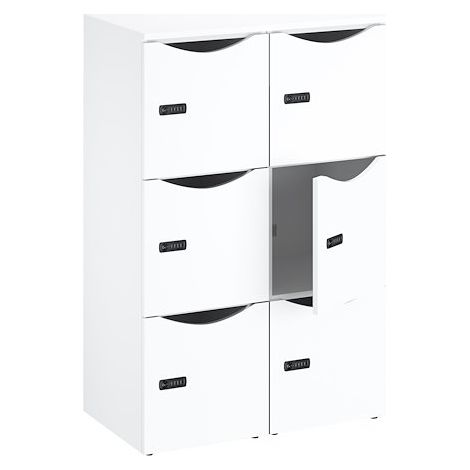 Casier de bureau Lockers 6 cases - Corps blanc, portes blanches - H 132,9 cm - Maxiburo