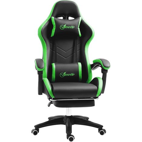 Chaise Gaming Réglable en Hauteur et Dossier Inclinable, 65x65x121-129 cm, Noir et Vert (1/5)
