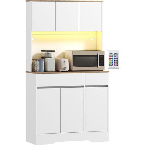 Buffet cuisine - HOMCOM - lumière LED RGB - plan de travail, 6 portes, 2 tiroirs - bois d'ingénierie - 100x38x180cm - blanc
