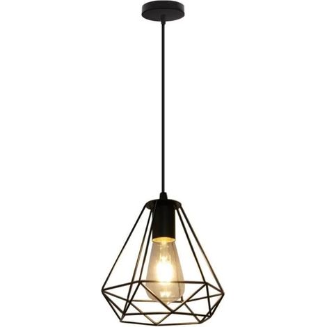 U-DO Suspension Filaire Industriel Vintage Lampe Cage en Fer Noir 20cm Lustre Intérieur pour Café Balcon (1/4)