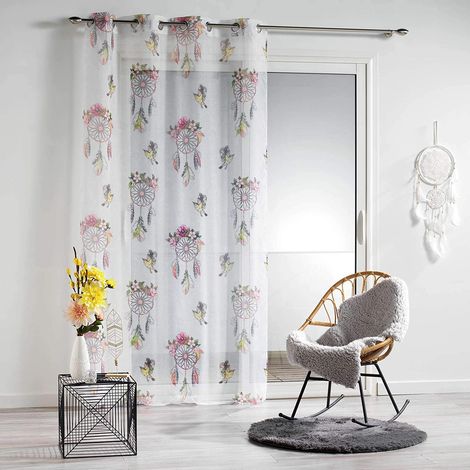 Panneau a oeillets voile 140 x 280 cm Attrape-reves boheme blanc