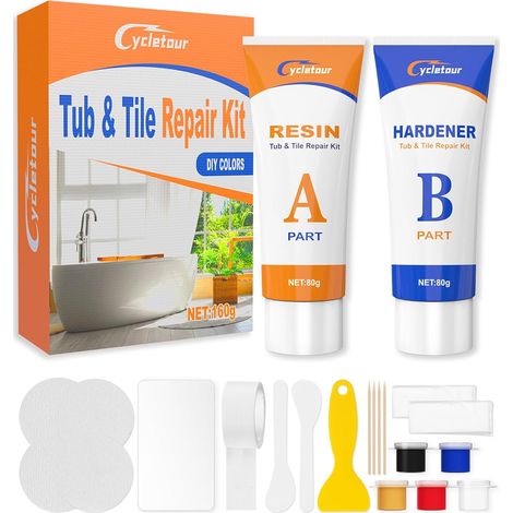 Kit Réparation Baignoire Acrylique Blanc, Kit Réparation Receveur de Douche Résine 160 G Grande Capacité - Possibilité D'assortir les Couleurs, pour Réparer les Rayures Dans les Baignoires (1/5)