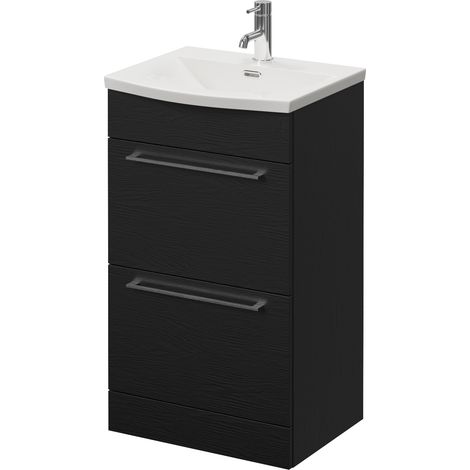 Napoli 390 Nero Oak 500mm 2 Drawer Vanity Unit with Arc Basin - 500mm - Chrome 320mm Handle