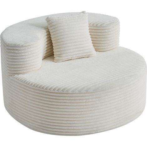 Fauteuil pouf en velours côtelé 112x105x59 cm pour adultes et adolescents, rembourrage en mousse haute densité, coussin inclus (1/5)