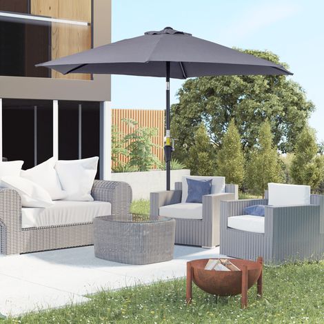 Sombrilla recta Outsunny, sombrilla de jardín inclinable para balcón o terraza, manivela, tejido de poliéster impermeable de alta densidad de 180 g/m², Ø2,6 x 2,35 m, aluminio gris
