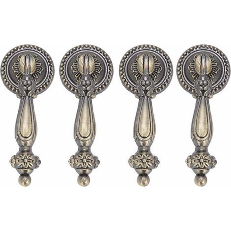 Poignées de porte en bronze vintage Lot de 4 poignées de tiroir en forme de goutte d'eau pour meubles de cuisine (1/5)