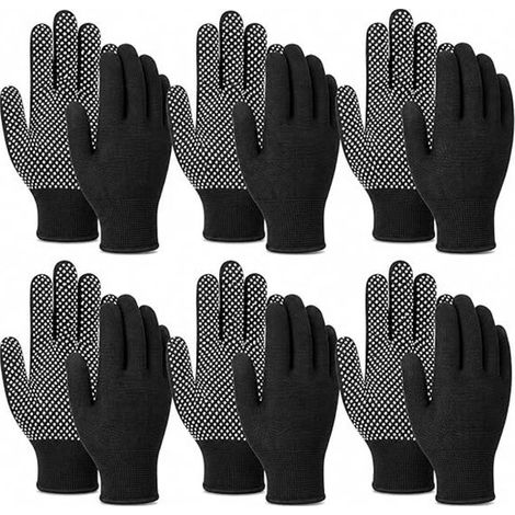 6 paires - Gants antidérapants avec couche adhésive - Gants de travail - Gants de jardinage - Gants de protection - Gants antidérapants - Noir - Nylon/PVC Noir (1/5)