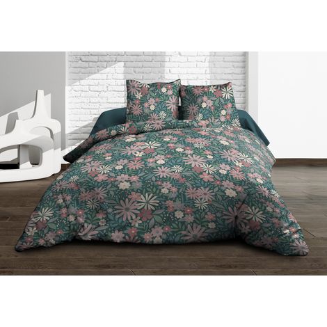 Parure Drap plat + drap-housse 140x190 + 2 T - Pur coton 57 fils - Maguy (1/5)