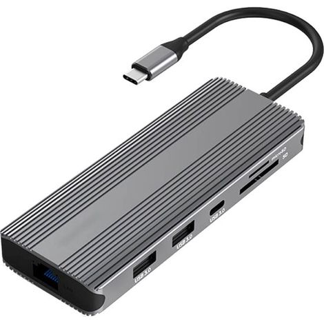 Adattatore multiporta professionale con 2 x HDMI + 2 x USB 3.0 + Ethernet + lettore di schede + 2 x USB-C + audio da 3,5 mm (1/5)