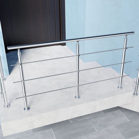Aica 100x106cm Stainless Steel Handrail with 3 Cross bars Balustrade Stair Grab Rail suitable for Outdoor and Indoor