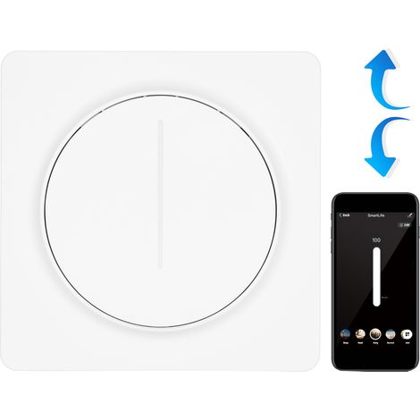 Interrupteur intelligent avec télécommande, fil neutre unipolaire requis, norme européenne, variateur à variation continue avec modes scène et minuterie. (1/4)