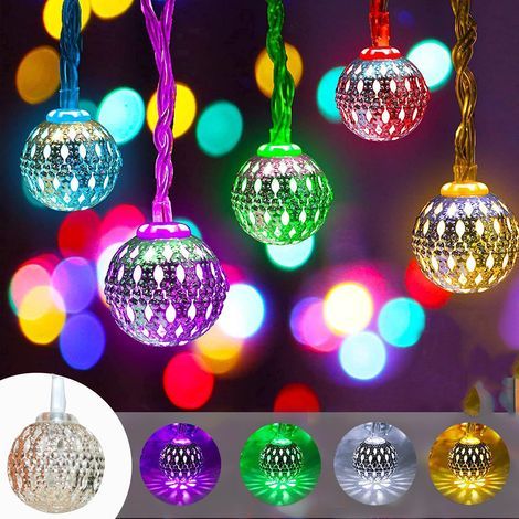 Guirnalda de luces solares para exteriores AIDUCHO con 5 m y 20 bolas LED marroquíes - Resistente al agua - Iluminación decorativa para el hogar, jardín, fiestas y festivales - (Luz de colores) (1/4)