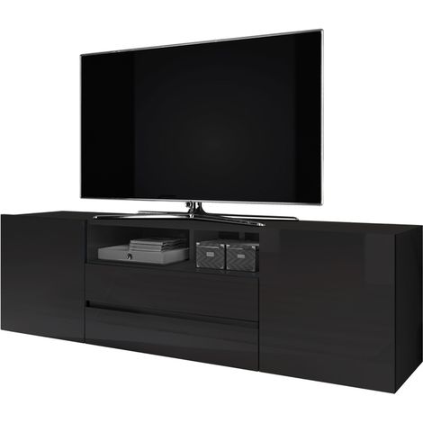 Selsey - TV-Lowboard BROS schwarz mit Hochglanzfronten, stehend, modern, 137 cm (1/4)