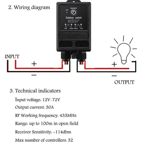 Interruptor remoto inalámbrico - CC 12V/24V/48V/72V - Relé de 40A - Alcance de 100 metros (328 pies) - Control remoto RF (1/3)