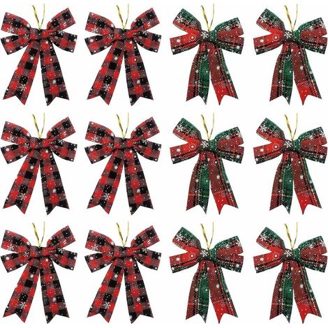 VURAHOME - 12 Pièces Nœuds De Noël Décorations D'Arcs De Sapin De Noël Nœuds À Carreaux De Noël Décoratifs De Fêtes Pour La Décoration De Noël Fournitures De Bricolage, 13 X 11Cm (1/5)