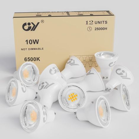 Ampoules LED GU10 10W(équivalent 100W) 1100LM, 6500K Blanc Froid, 120° Larges Faisceaux, Verre Dépolie, Ampoule GU10 Led Non-Dimmable 12 Unité (Lot de 1) (1/5)