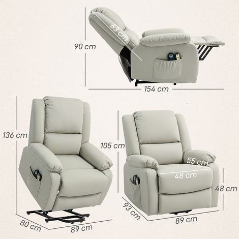 Sillón Levanta Personas Eléctrico con 8 Punto de Masaje Función Calentamiento 2 Controles Remotos y Bolsillo Gris Claro (1/5)
