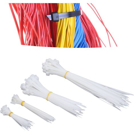 Ensemble de 200 attaches de câble robustes de 4, 6, 8 et 12 pouces, tailles diverses, résistance à la traction de 18 et 120 lb, blanches. (1/5)