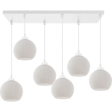 LAMPE À SUSPENSION RIFFLE BLANCHE 6 ABAT-JOUR PLATS BLANC BOULE E27 (1/5)