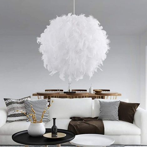 Moderne Pendelleuchte, 40cm Hängelampe aus Federn Kugel Lampenschirm E27 LED Deckenleuchte für Schlafzimmer, Wohnzimmer, Kinderzimmer (Weiß)