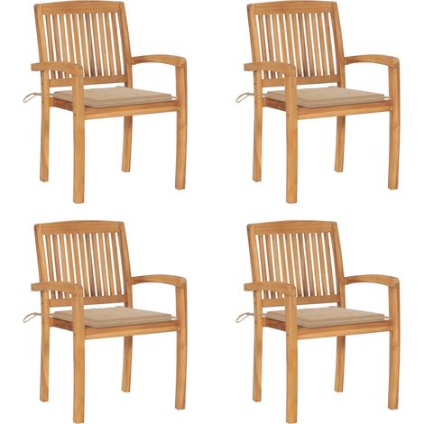 Lot de 4 Chaises de jardin et de camping empilables avec coussins, Chaises de relaxation, Teck solide OIB1031E (1/5)