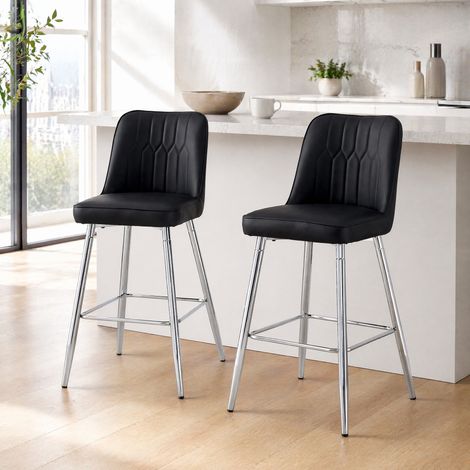 MEUBLIV Lot de 2 tabourets de bar 100 cm noirs – dossier et repose-pieds (1/5)