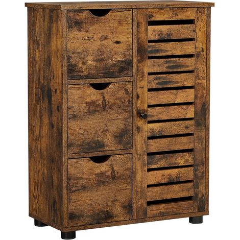 Meuble de salle de bain buffet armoire placard de rangement 60 x 30 x 80 cm avec 3 tiroirs 2 étagères intérieures réglables en hauteur pour salon cuisine couloir marron rustique (1/3)