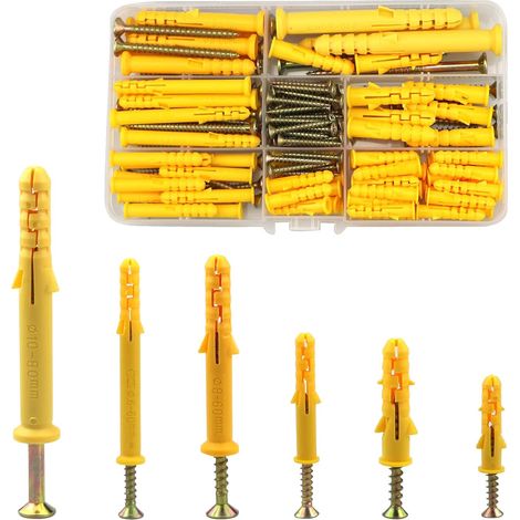 Lot de 150 chevilles murales et vis pour brique, maçonnerie, boulons d'ancrage en plastique M6/M8/M10, utilisés pour fixer des cadres photo, des douilles, des cloisons, des crochets (30/40/60/80 mm) (1/5)