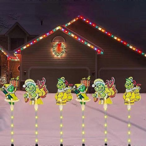 Lot de 6 guirlandes lumineuses solaires LED d'extérieur à encastrer au sol, étanches, pour sapin de Noël, bonhomme de neige et Père Noël. (1/5)