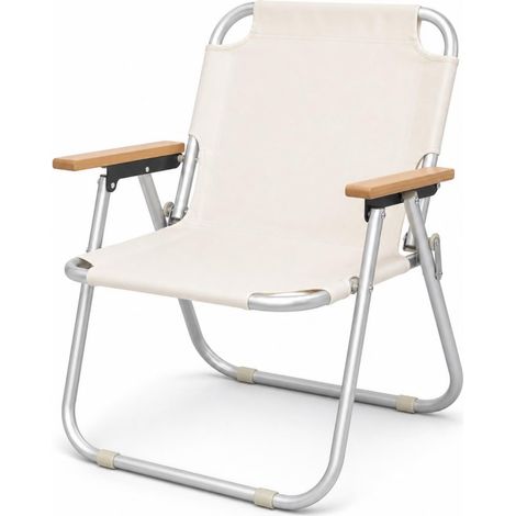 Fauteuil Camping Pliant Léger Chaise Camping Pliante Portable Chaise Pliante pour Terrasse, Haut, Blanc Cassé (1/5)