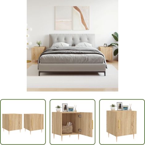 vidaXL Nachttisch Sonoma-Eiche - Nachttische 2 Stk. Sonoma-Eiche 40x40x50 cm Holzwerkstoff (1/5)