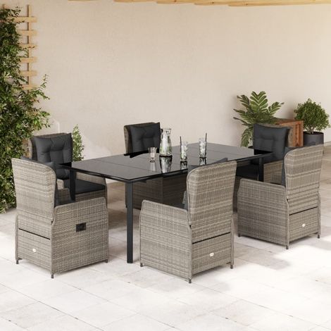 Ensemble à manger de jardin et coussins 7 pcs-Salon de jardin gris clair rotin 405283 (1/5)