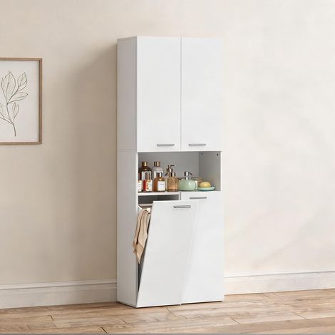 Armoire de rangement coloris blanc en MDF 60 x 30 x 174 cm (1/5)