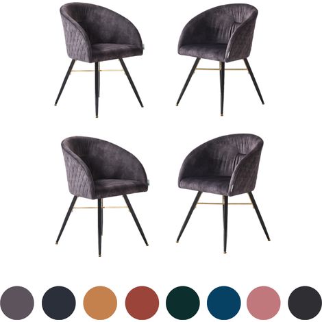 Set of 4 Vittorio Modern Velvet Dining Chairs - Ergonomic Curved back with Metal Legs - Armchair for Dining Room Kitchen Living Room - Black (1/5)