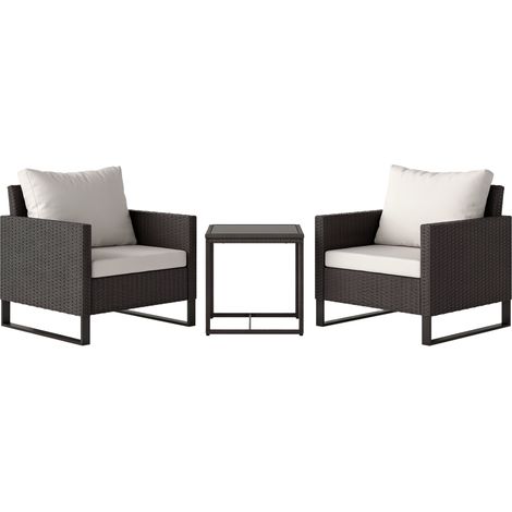Outsunny 3PCS Rattan Bistro Set Glass Top Table and Chairs with 4 Cushions Brown (1/5)