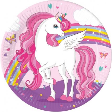 Assiettes d'anniversaire Licorne 23 cm, lot de 8. (1/2)