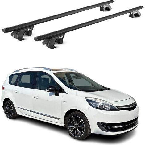 OMAC Barres de toit aluminium certifiées TÜV pour Renault Scenic mk3 / X-Mod 2009-2016 – Pour rails de toit standards – Rainure en T – Charge max 90 kg – 2 antivols Noir (1/4)