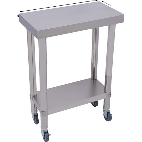 Mesa de trabajo de cocina, carrito de preparación móvil, almacenamiento resistente, plateado (1/2)