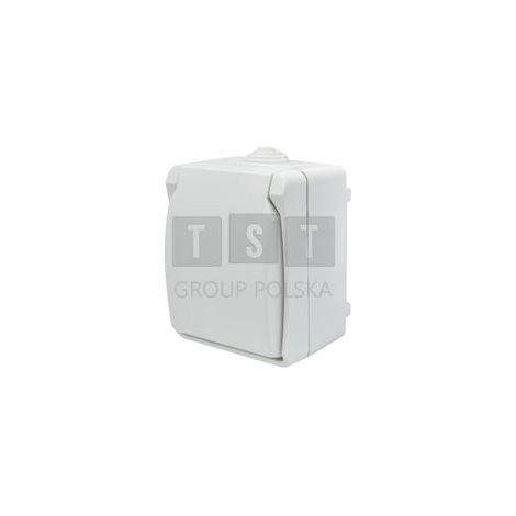Enchufe individual con toma de tierra, de superficie, con tapa, Aqua Plus IP44, blanco, 40224