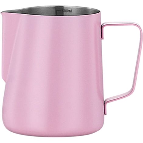 Pichet mousseur à lait en acier inoxydable 350 ml, rose, idéal pour le latte art. (1/5)